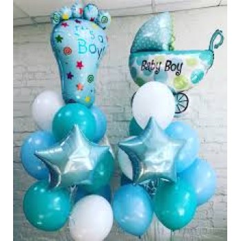 Μπουκέτο με Μπαλόνια It's a Boy Πατούσα - Καροτσάκι Για Γέννηση